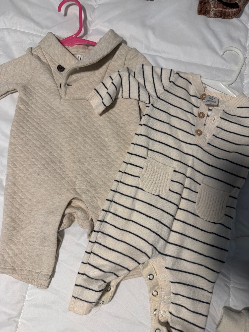 Janie and Jack Quilted Oatmeal Rompers